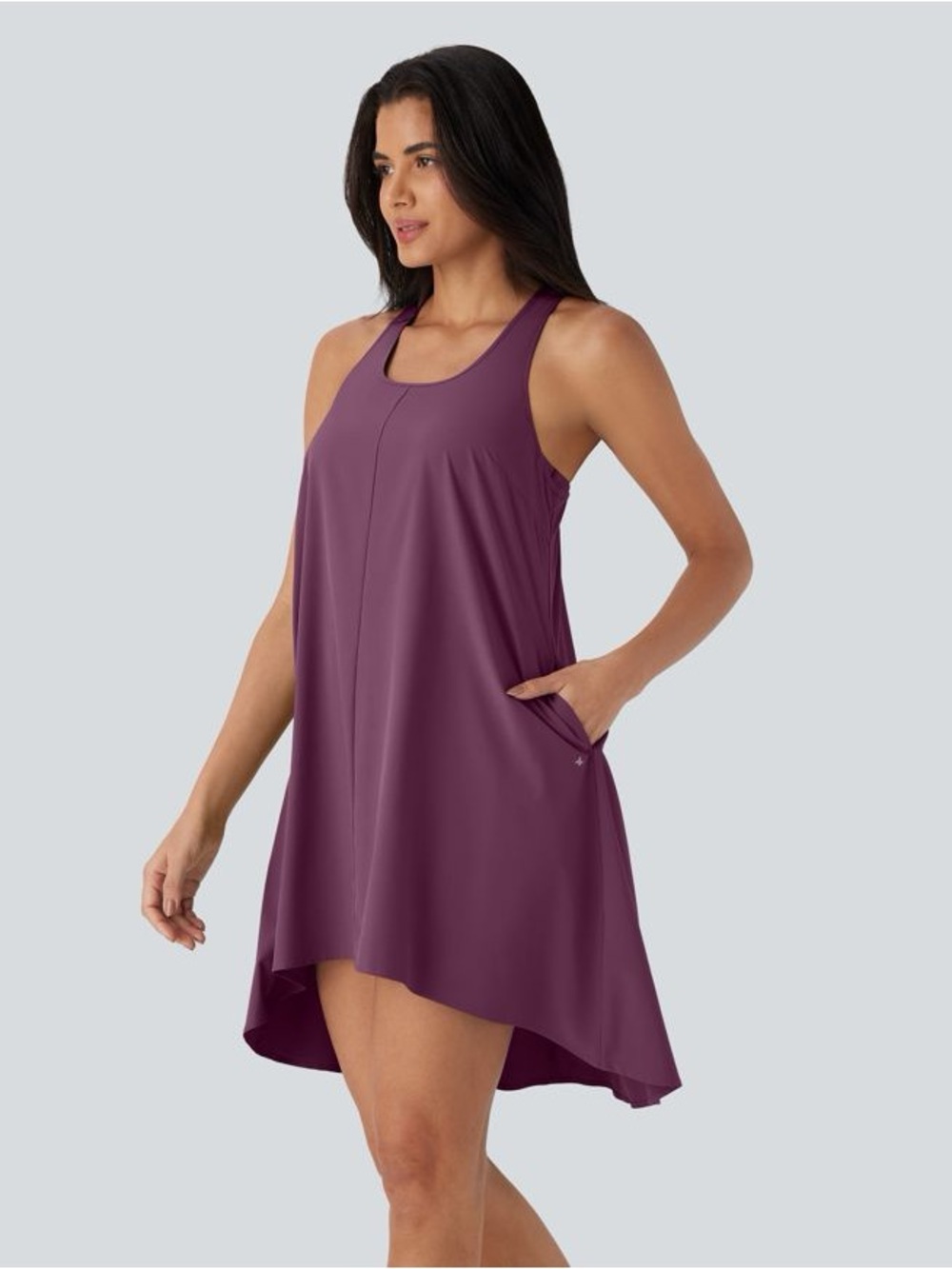 Halara Sleeveless High-Low Swing Dress - Plum